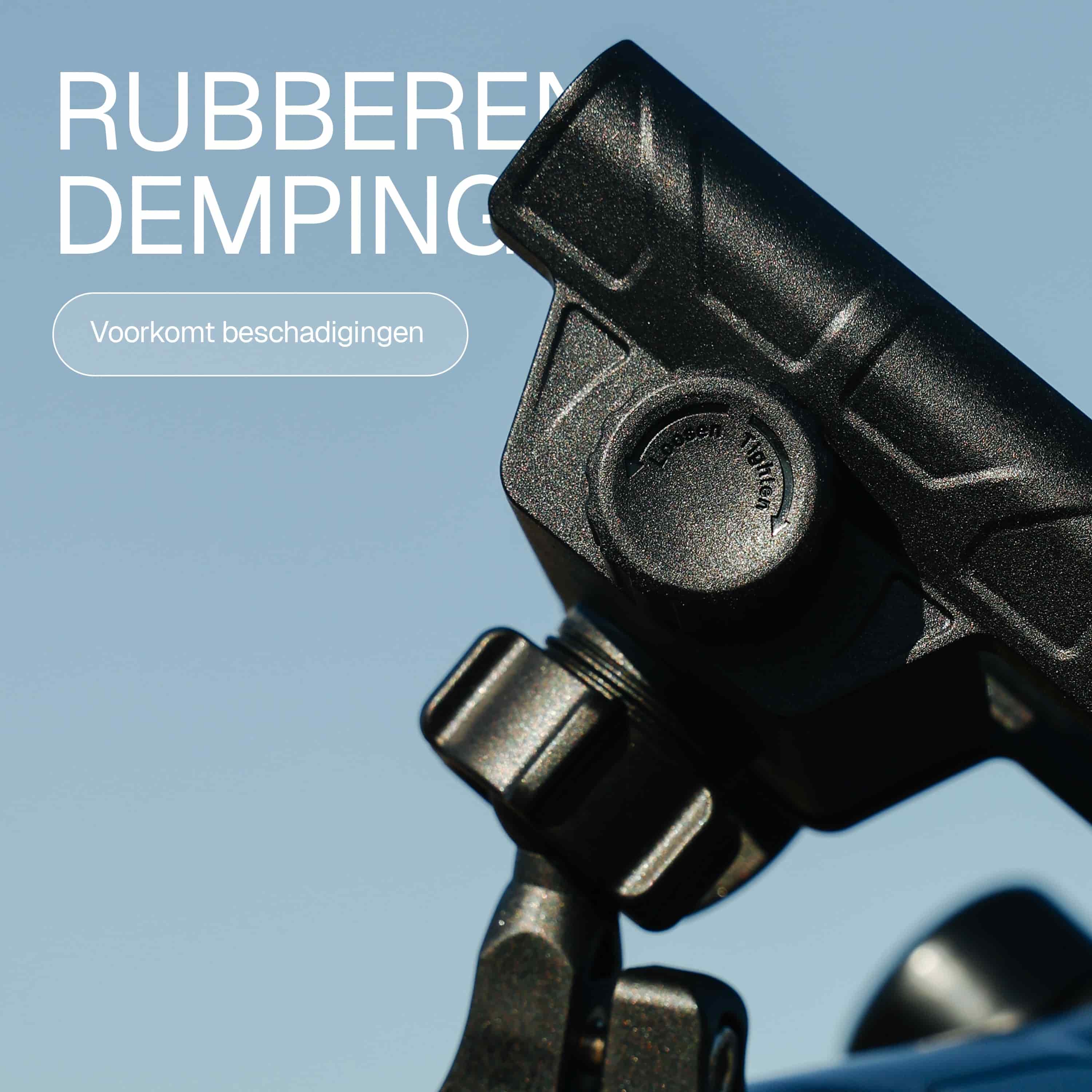 Telefoonhouder met rubberen demping gemonteerd op fietsstuur voor navigatie tijdens rit