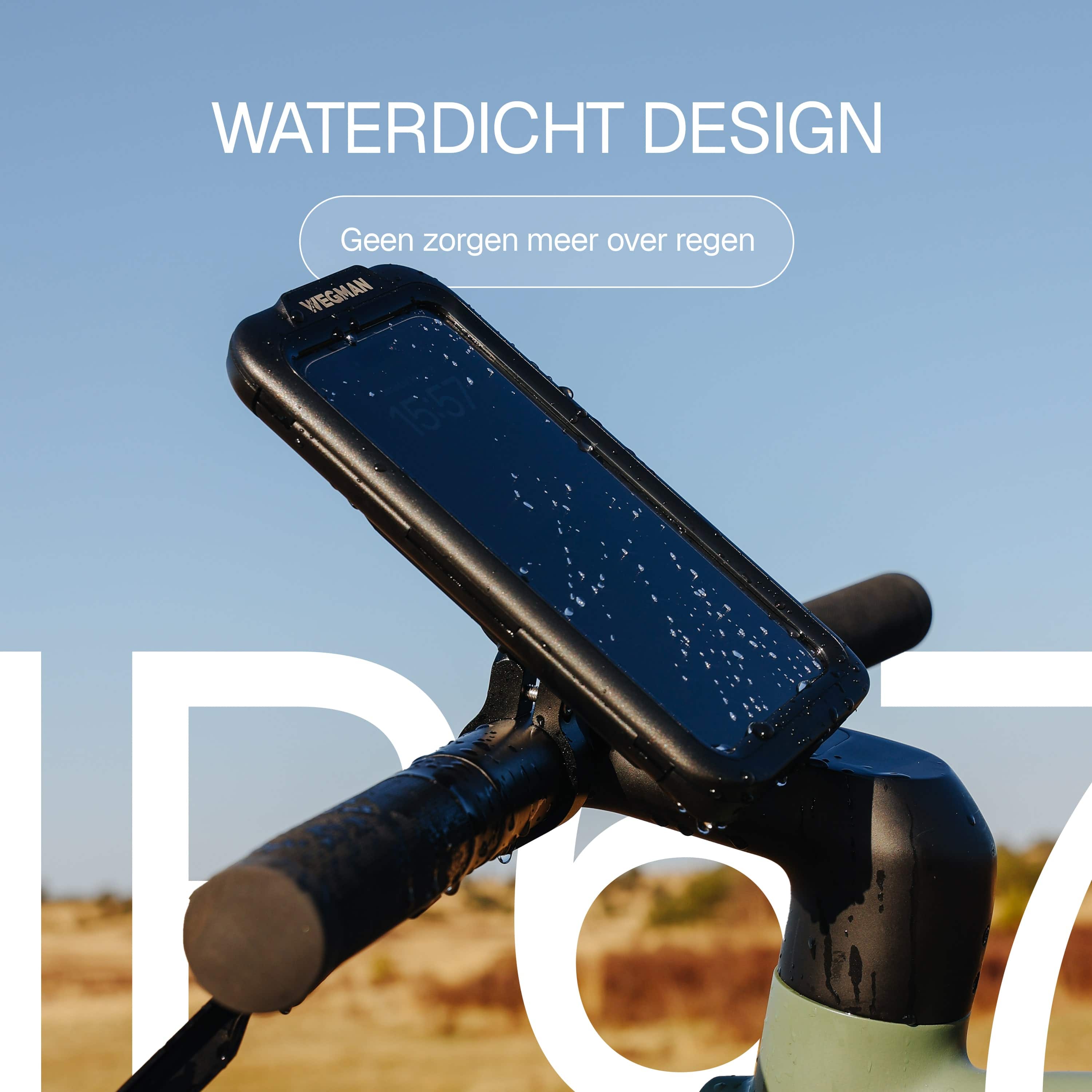 Wegman waterdichte fietshouder met stevige stuurbevestiging – stabiel tijdens het fietsen