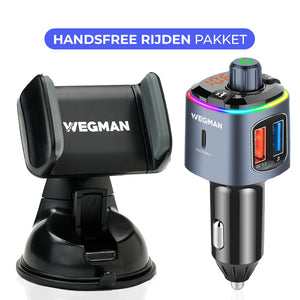 Wegman Handsfree Rijden Pakket met telefoonhouder en Bluetooth FM transmitter met snellader