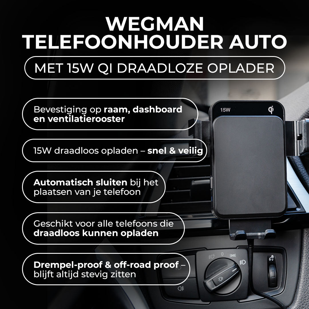Telefoonhouder met 15W draadloze oplader op dashboard gemonteerd – Qi & MagSafe compatibel