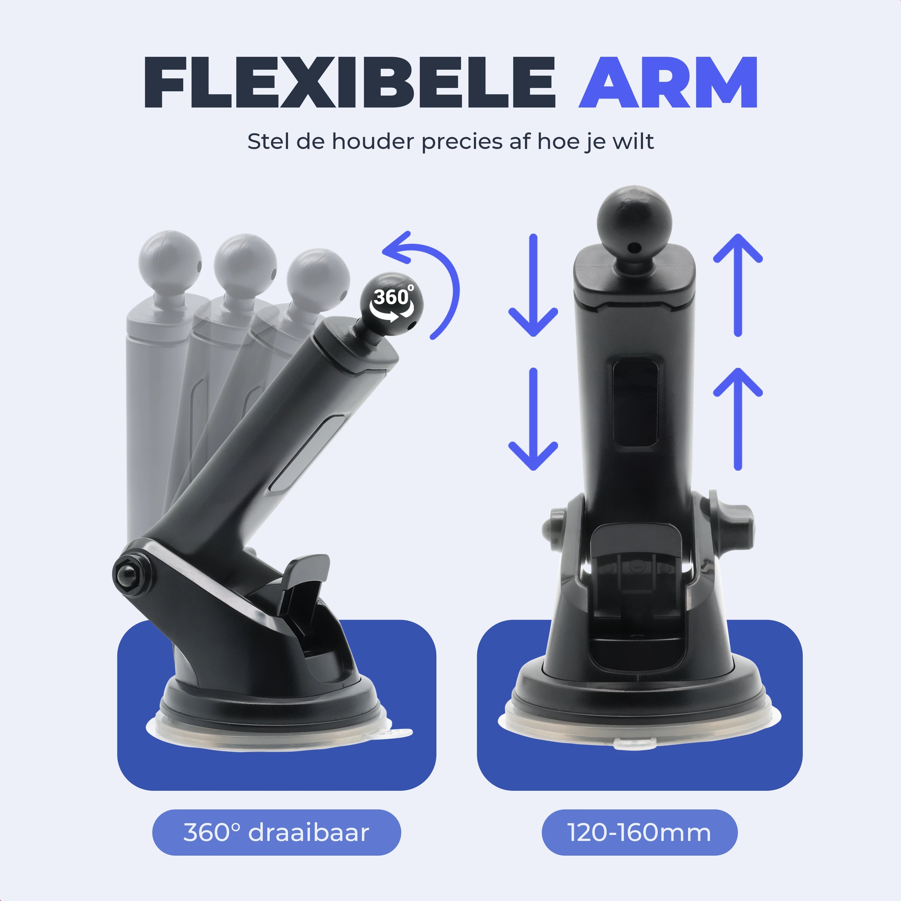 Flexibele arm Wegman telefoonhouder zuignap 360 graden draaibaar 120-160mm verstelbaar
