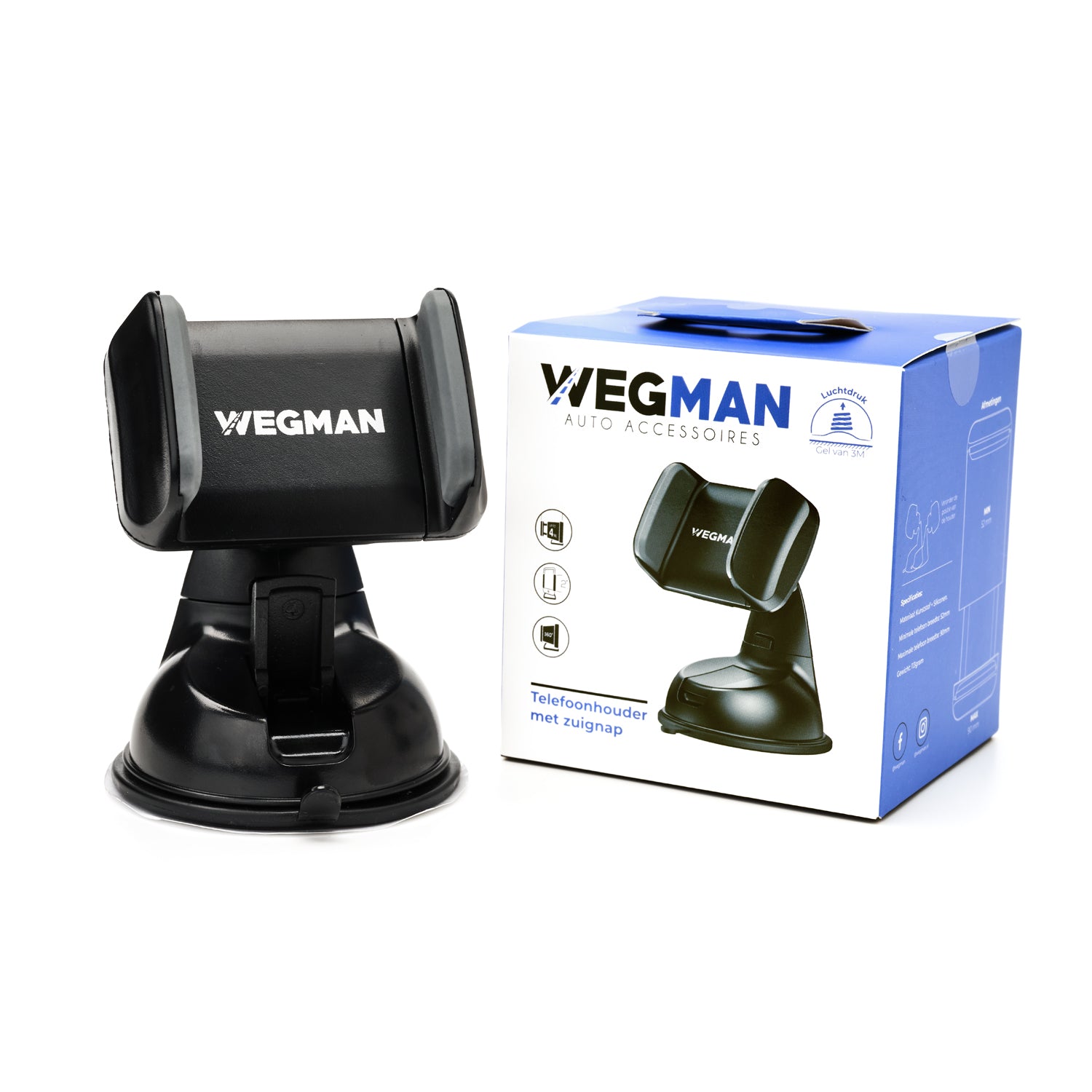 Wegman telefoonhouder met 3M zuignap en 360° rotatie voor auto dashboard of voorruit