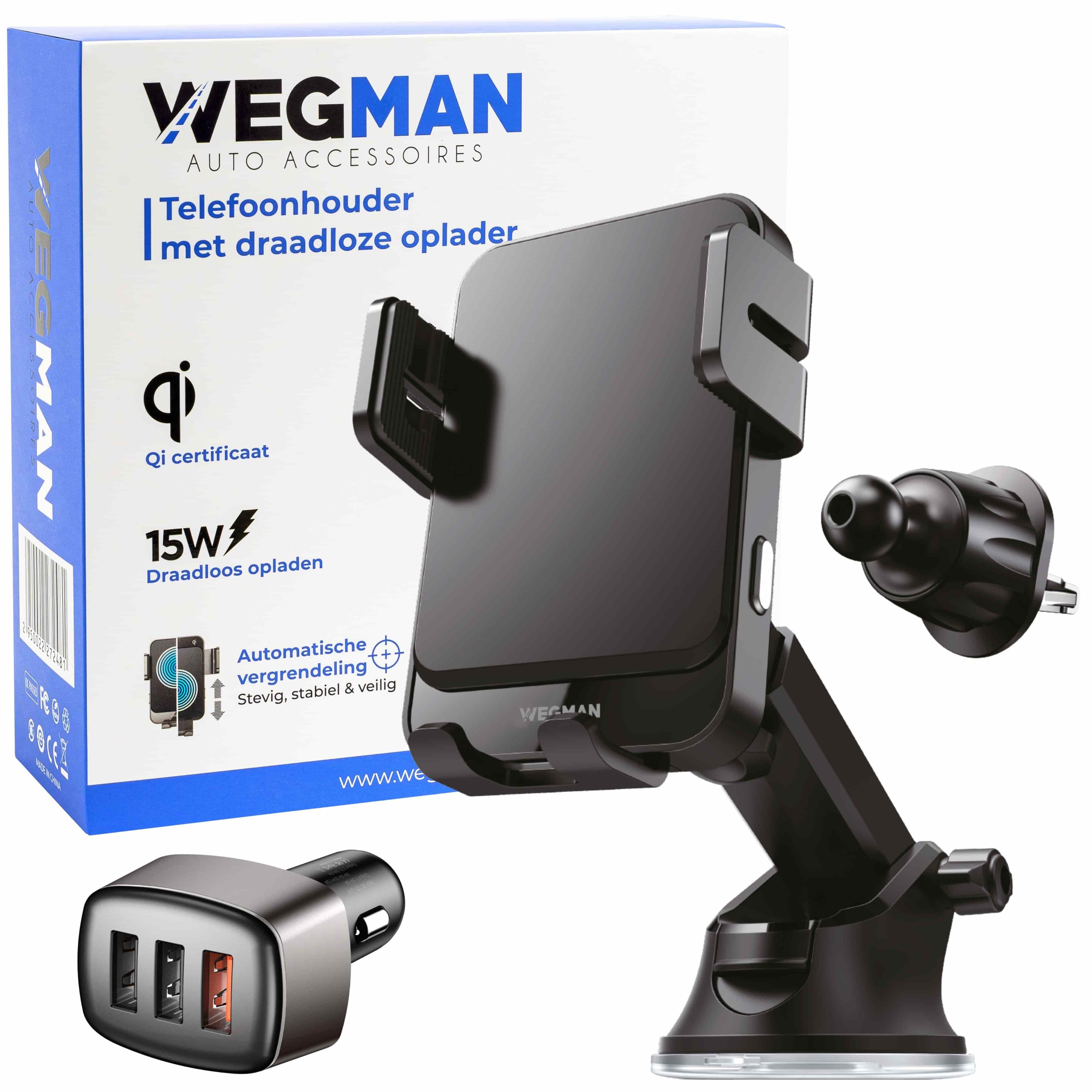 Wegman telefoonhouder met 15W QI draadloos opladen en infraroodsensor voor auto